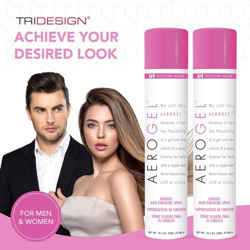 TRI Design Aerogel Hairspray - Non-Toxic Hair Finishing Spray for Styling, Volumizing and Holding Curly Hair with Flexible Hold - For Women and Men - Pack of 2 (10.5 Oz)