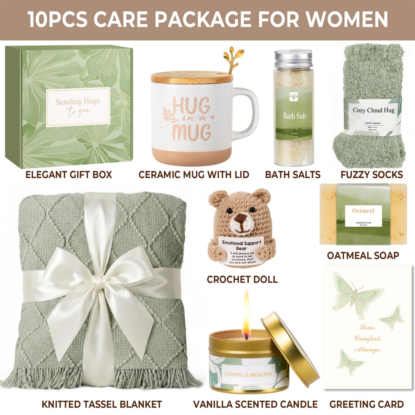 Sympathy Gift Baskets for Loss of Loved One - Bereavement Grief Condolences Gifts for Loss of Mother Father Husband - Miscarriage Care Package Gift Box for Women - Green
