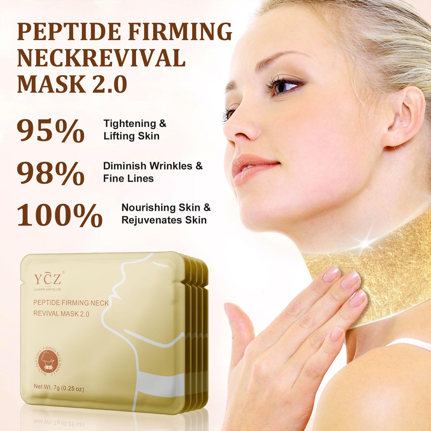 Ycz Collagen Neck Mask, Neck Wrinkle Patches with 8 Peptides and Botanical Serum Deep Hydration Moisturizing Anti Wrinkle Neck Care Lifting Firming Treatment