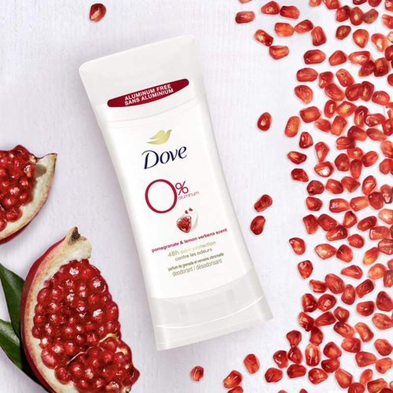 Dove 0% Aluminum Deodorant Stick Non-irritating Deodorant for Underarm Care Pomegranate and Lemon Verbena Kindest Aluminum free Deodorant 2.6 oz