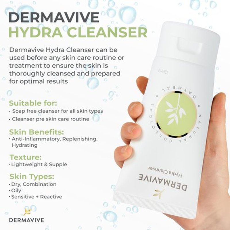 Dermavive Hydra Facial Cleanser (4.05 Oz) Refreshing, Deep Cleansing Daily Face Wash for Women & Men | PH Balanced, Gentle Face Cleanser Face Wash for Dry Skin, All Skin Types | Hydrating Facial Wash