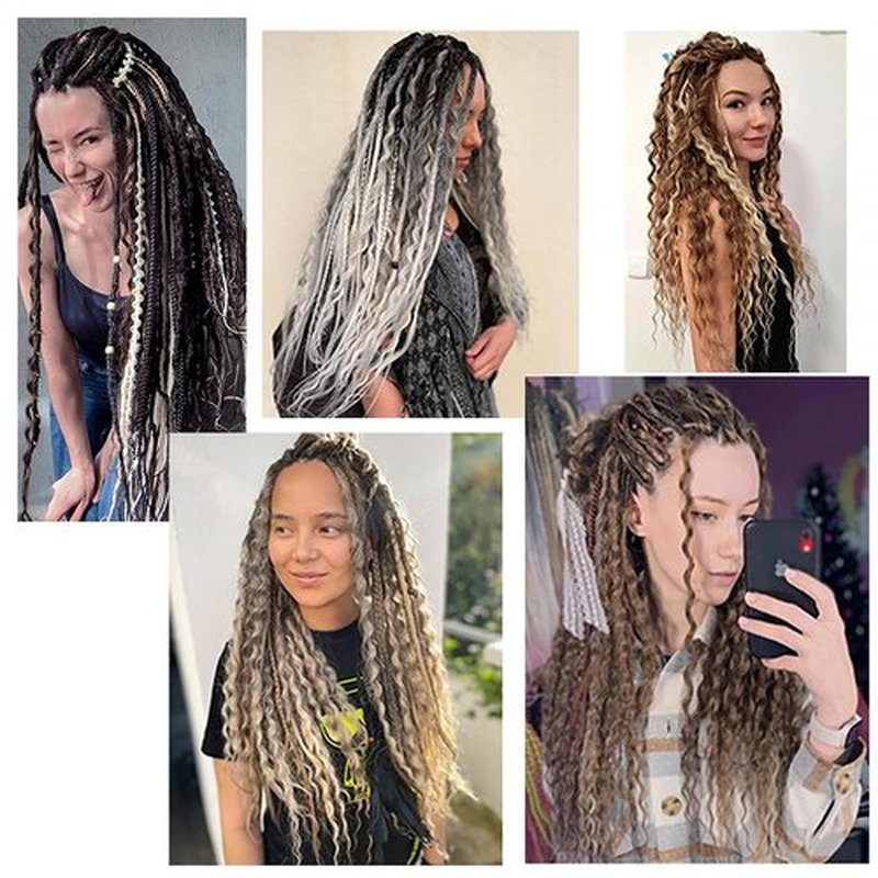 Boho Dreadlock Extensions Synthetic Double Ended with Bohemian Box Braids 24inch 20 Strands Thin 0.6CM Handmade Hippie Viking DE Dreadlock Extensions(Boho Box 20Strands,1B/27)