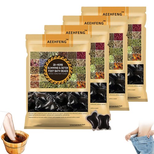 Aeehfeng 30-Herb Detox Foot Bath Beads, Professional Body Detox Foot Soak Beads, Herbal Detox Foot Soak Beads, Detox and Shaping Cleansing Foot Soak for Men and Women (4 PCS)