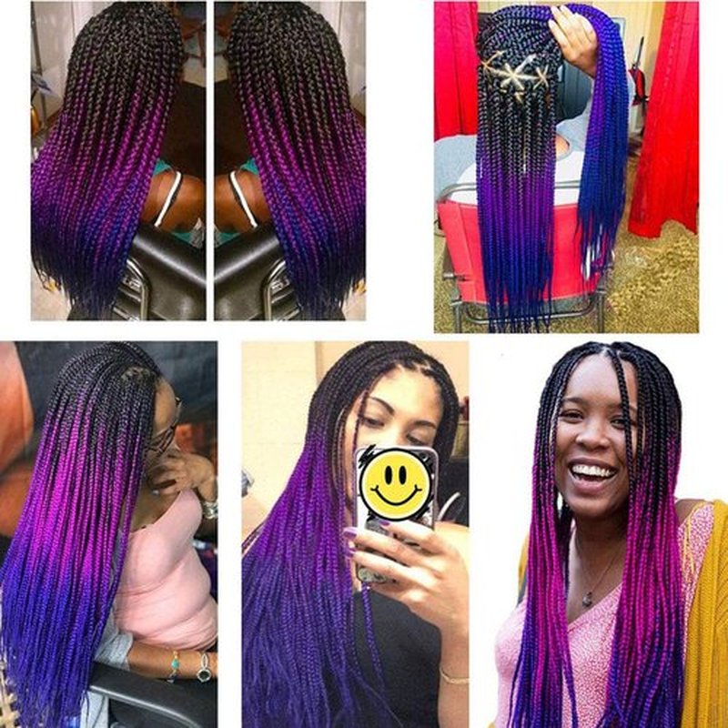7 Packs Goddess Box Braids Crochet Hair 14 Inch Ombre Prelooped Crochet Box Braids Crochet Hair for Black Women Braiding Hair (14 Inch 7 Pack, 1B/Purple/Blue)