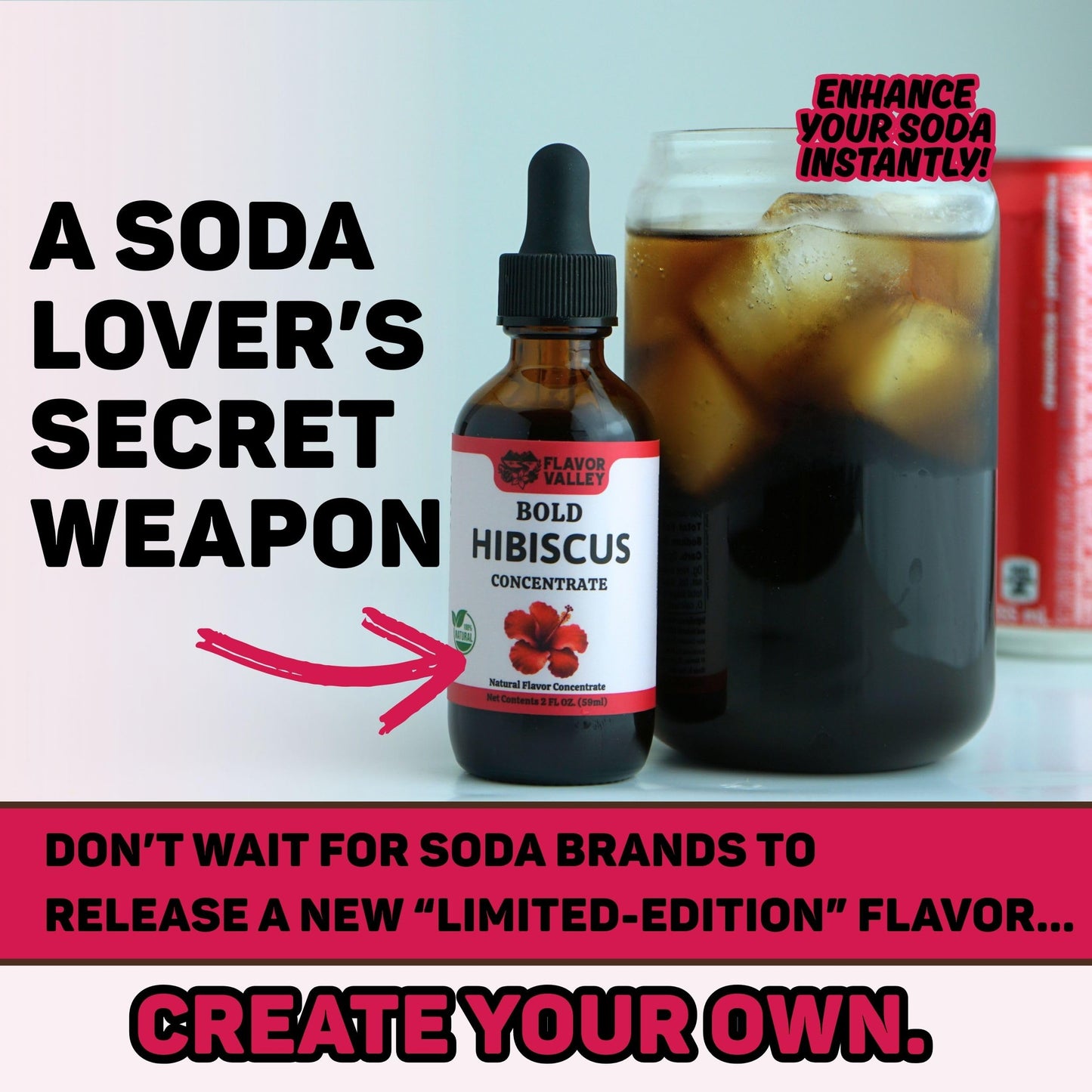 FLAVOR VALLEY Hibiscus Concentrate | Flavor Over 100 Sodas, Cocktails, Mocktails | Vibrant and Floral | Non GMO | Unsweetened – Just Pure Flavor