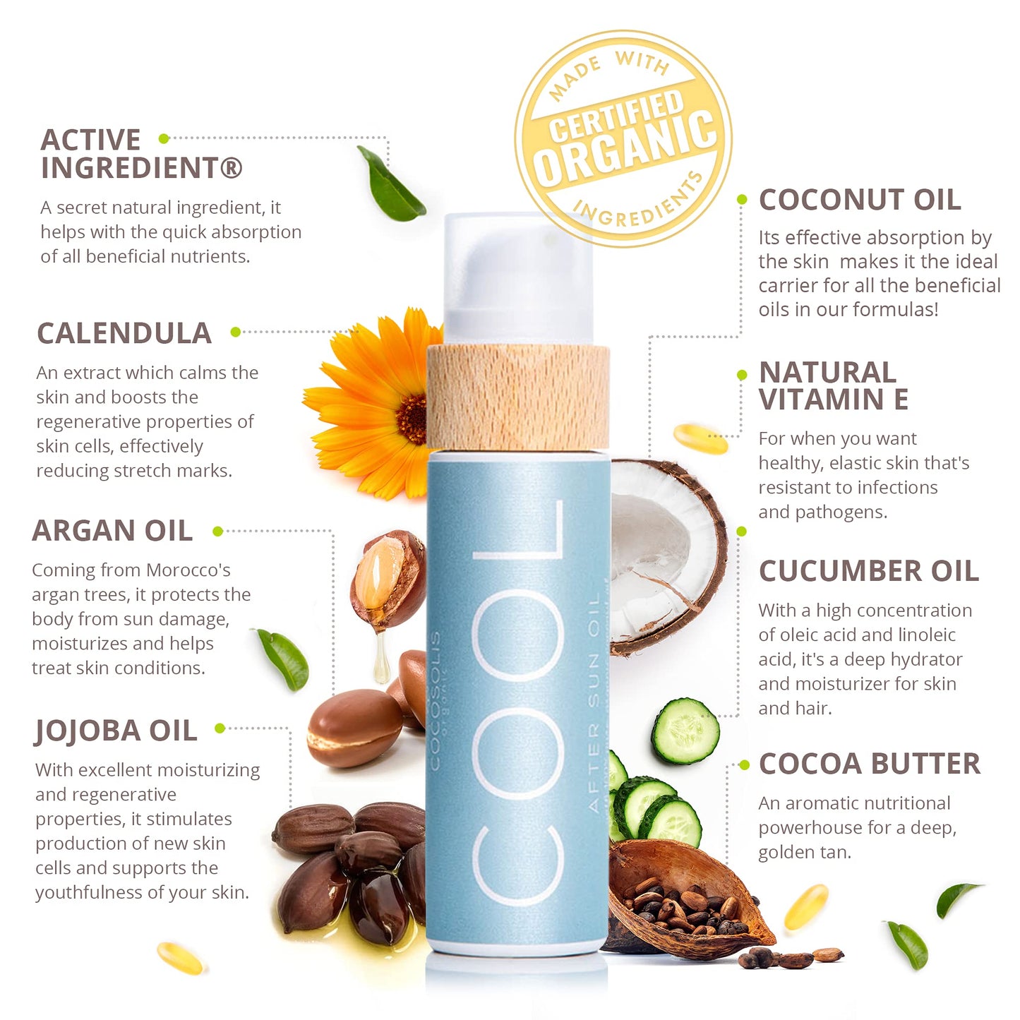 COCOSOLIS Bio Body Oil Bundle – MONOI Tanning Oil and COOL After Sun Oil - Get a Healthy, Longer Lasting Tan and After Sun Recovery