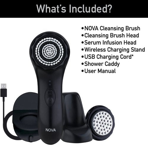 Spa Sciences - NOVA - Sonic Cleansing Brush with Bristles & Infusion System – Anti-Aging Facial Exfoliating, Waterproof, and USB Rechargeable