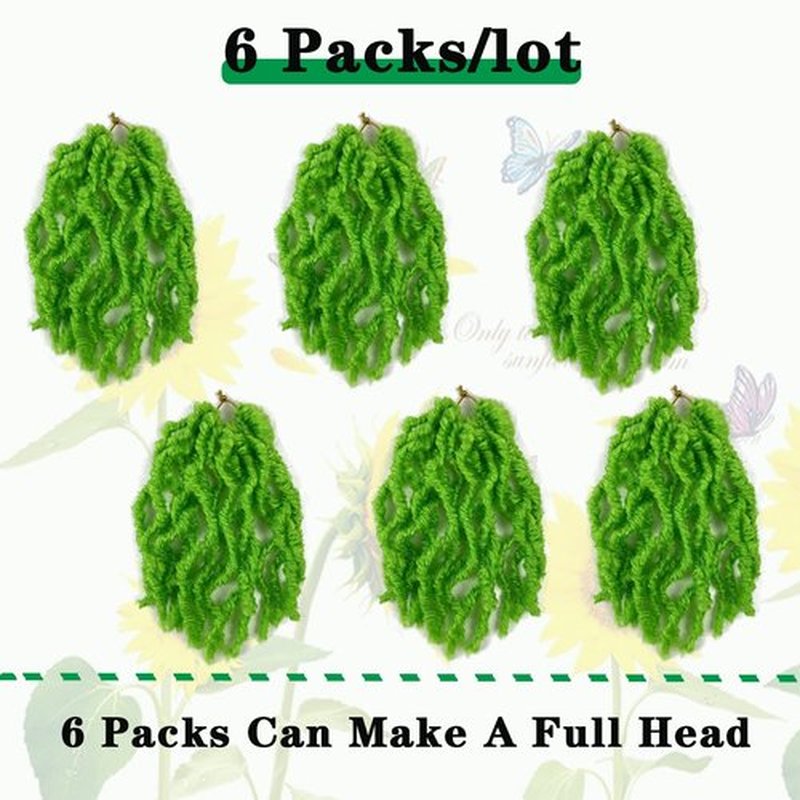 Green Soft Locs 8 Inch New Faux Locs Crochet Hair 6 Packs for Kids, Curly Wavy Pre-looped Short Goddess Locs Crochet Hair Extensions Natural Wave Braids for Black Women(8Inch, 6Packs)