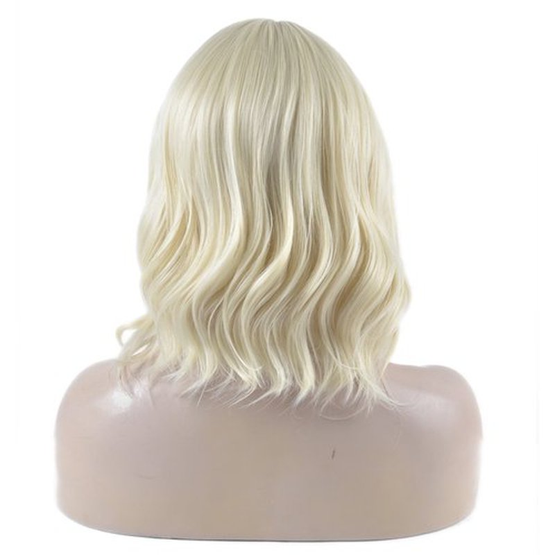 DAOTS 14 Inches Curly Wigs with Bangs for Women Girls Heat Resistant Synthetic Hair Wig (Light Blonde)