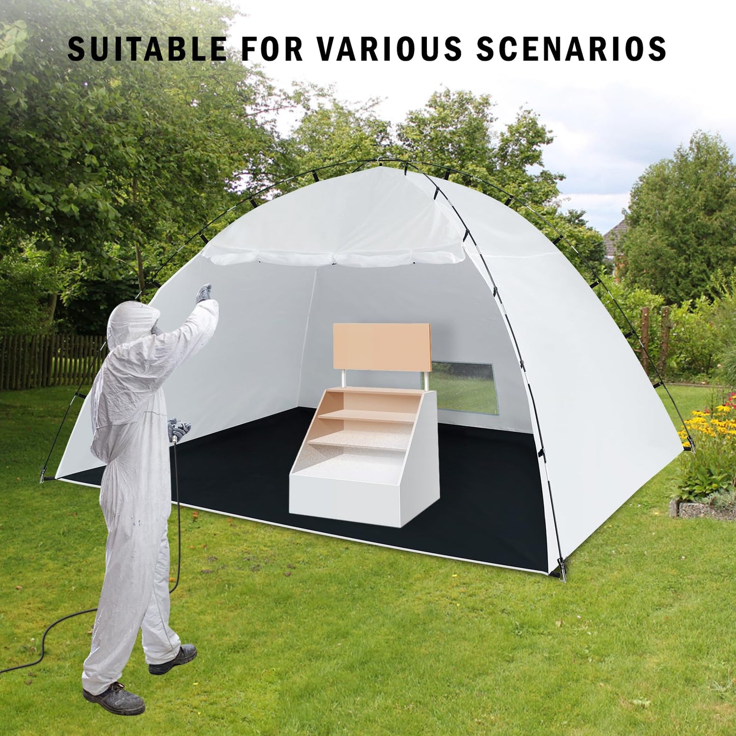 Portable Paint Booth Tent,Siebwin 10(L)x8(W)x6.2(H)ft Larger Spray Paint Tents with Built-in Floor&Mesh Screen&Windproof Hooks,Painting Tent Station for Furniture DIY Hobby Tool,Spray Paint Shelter