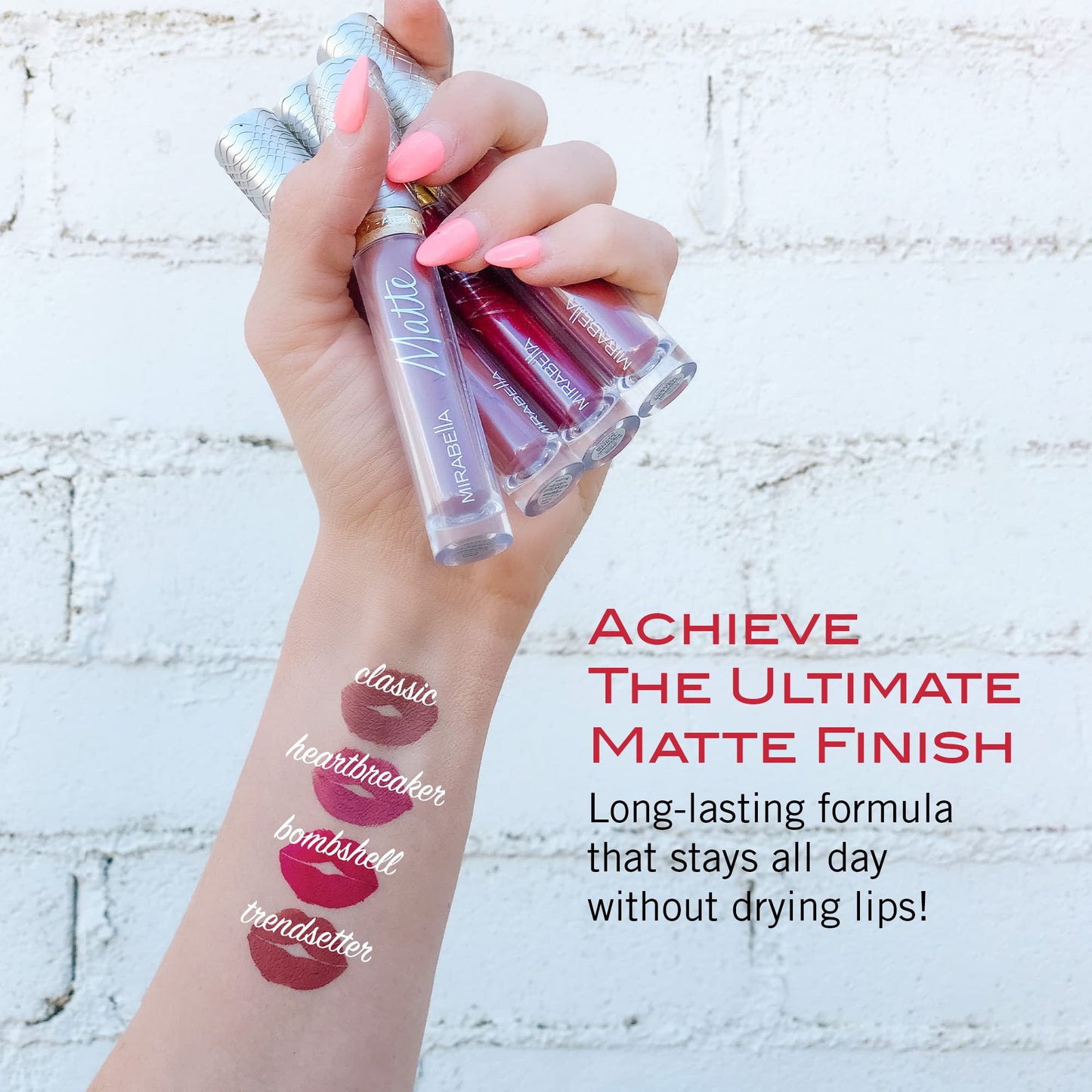 Mirabella Luxe Advanced Formula Matte Lip Gloss, Richly Pigmented Long-Wear and Full-Coverage Liquid Lipstick, Matte Lipstick for Women Stays Put and Won't Dry or Crack Lips, Classic