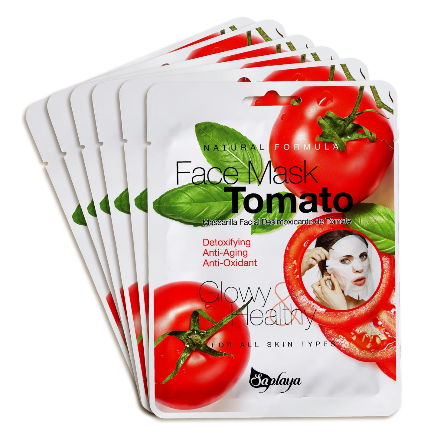 Saplaya K-Beauty Scented Facemask Sheets Skin Care Mask Single Scent Natural Formula Made in South Korea (Tomato 6 Pack)