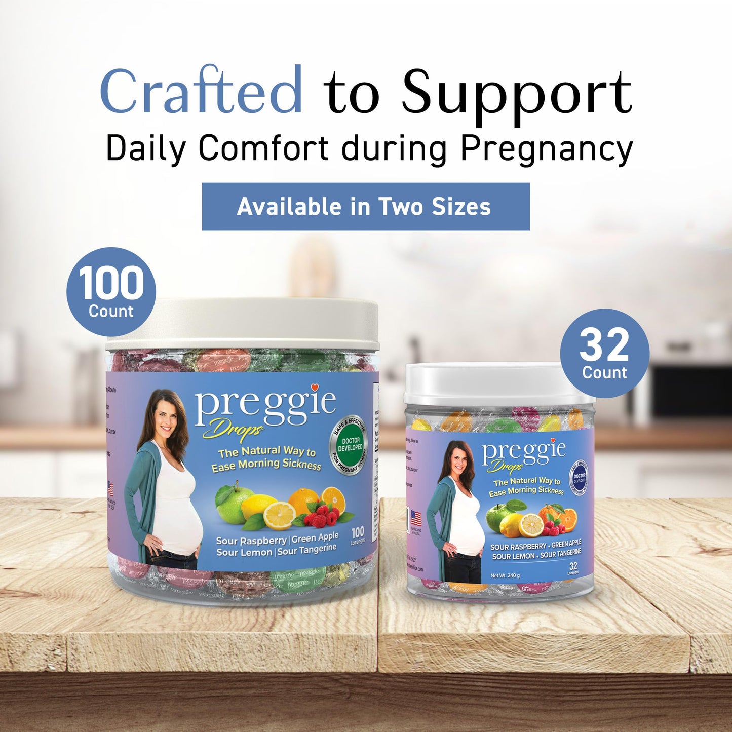 Preggie Drops Pregnancy Nausea Lozenges with Essential Oils & Fruit Extracts, Morning Queasiness Lozenges for Pregnant Women, Natural Sour Drops Variety Pack, 32 Count