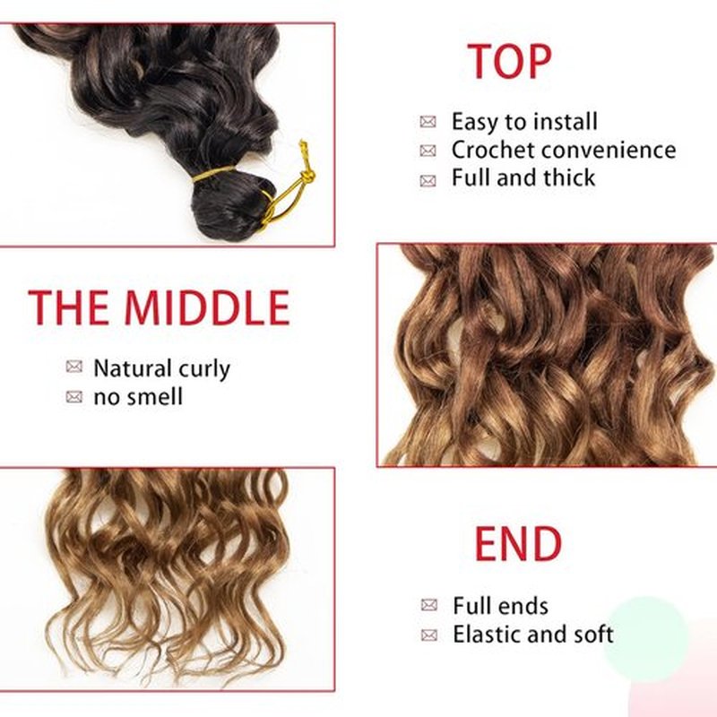 Ocean Wave Crochet Hair 18inch Deep Wave Curly Crochet Hair 6Packs Ombre Blonde Hawaii Curly Braiding Hair Synthetic Bohemian Crochet Braid Water Wave Crochet hair Extensions (18inch, OT3027)