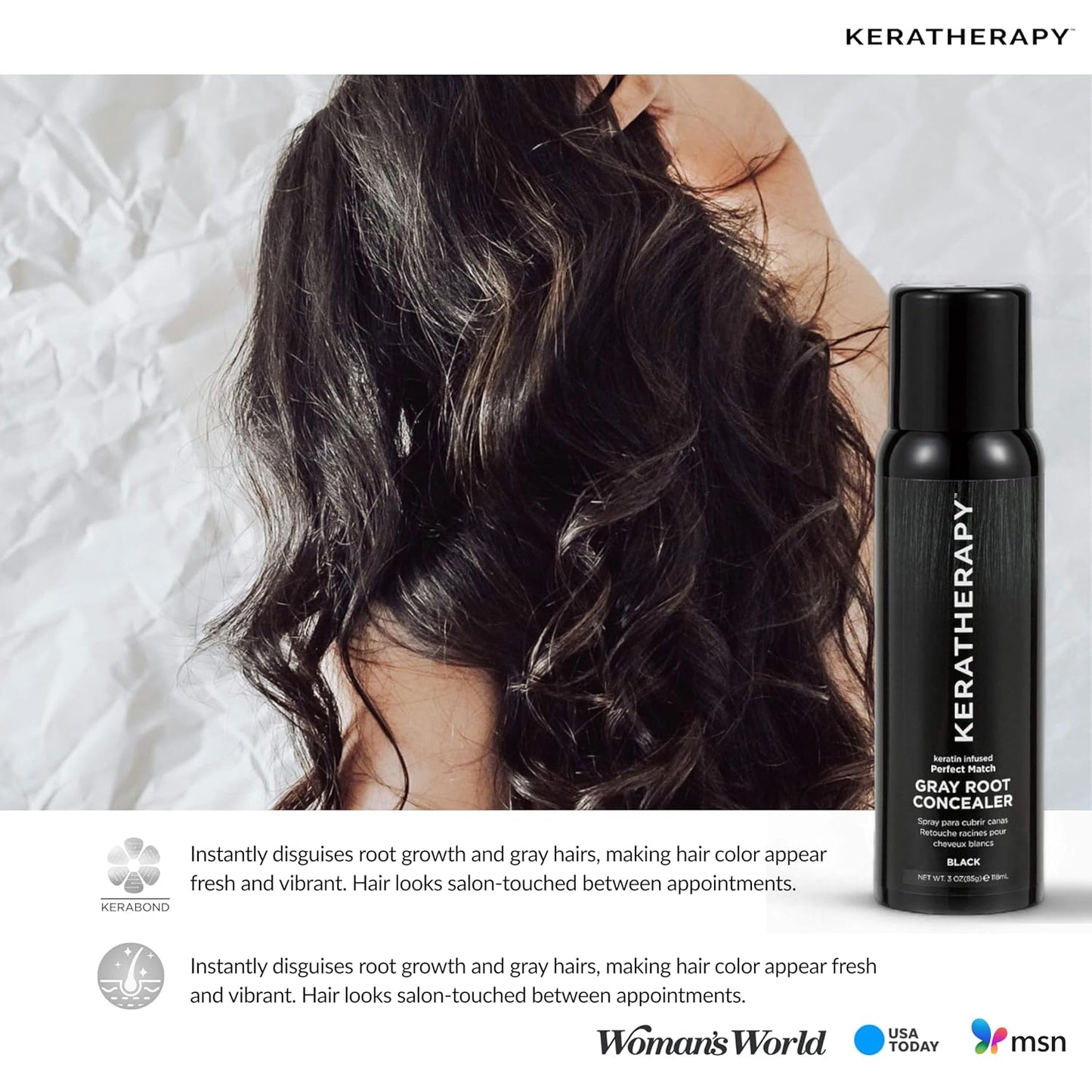 Keratherapy Keratin Infused Perfect Match Gray Root Concealer Spray, Light Brown, 3 oz, 118ml - Root Cover Up Spray to Hide Gray Roots - Keratin Therapy Hair Darkening & Temporary Scalp Concealer