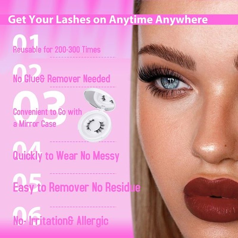 JIMIRE 2 Pairs Magnetic Eyelashes Natural Look Reusable Magnetic Eyelashes without Eyeliner Wispy Magnetic Eyelashes with Applicator No Glue, Remove, Eyeliner Need Magnetic Lashes Clear Band
