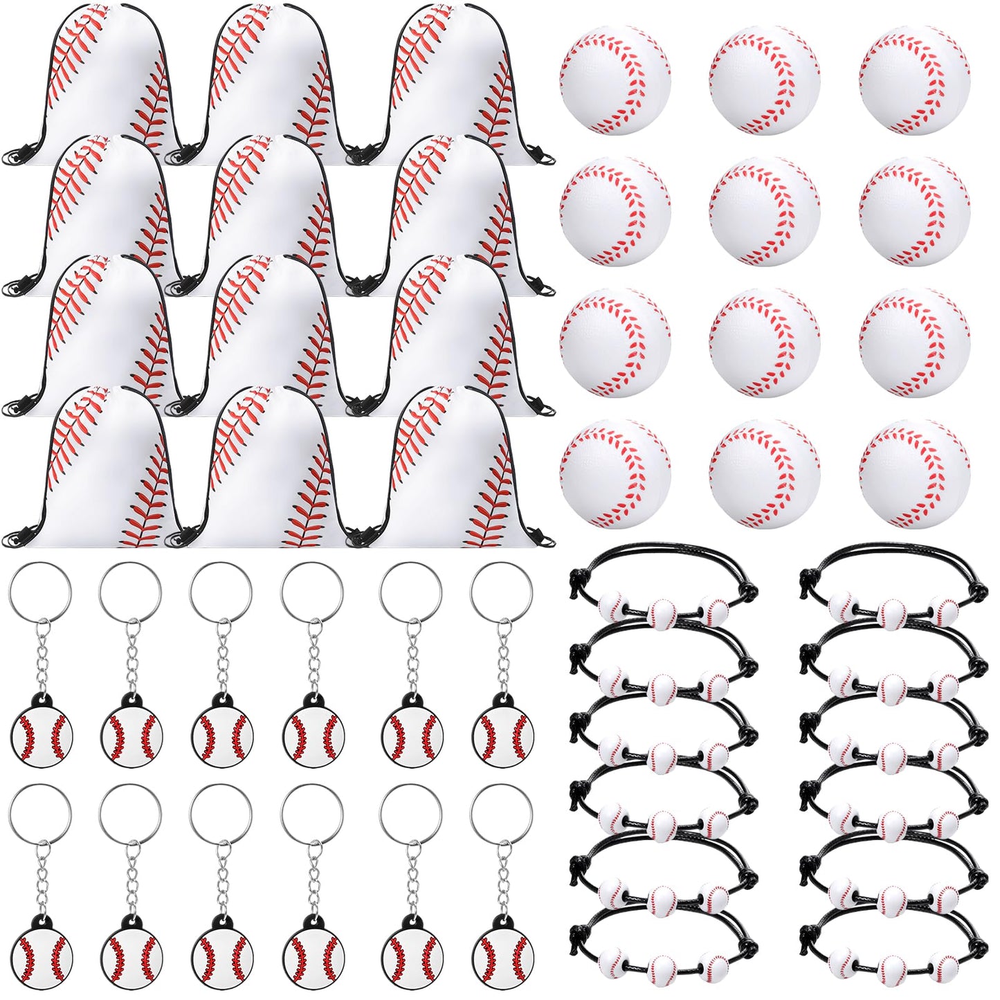 Poen 48 Pcs Baseball Party Favors Include 12 Drawstring Backpack 12 Mini Baseball 12 Keychain 12 Wax Thread Braided Bracelet Inspirational Team Gift