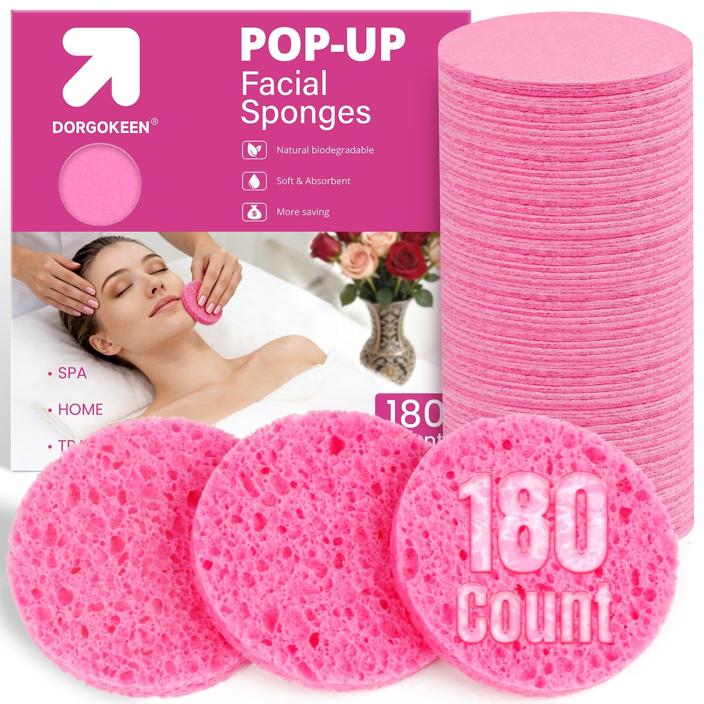 180 PCS Compressed Facial Sponges, Natural Eco Friendly Cellulose Face Sponges for Cleansing, Exfoliating, Makeup Removal, Pore Care, Esthetician Sponges for SPA Travel Daily Use