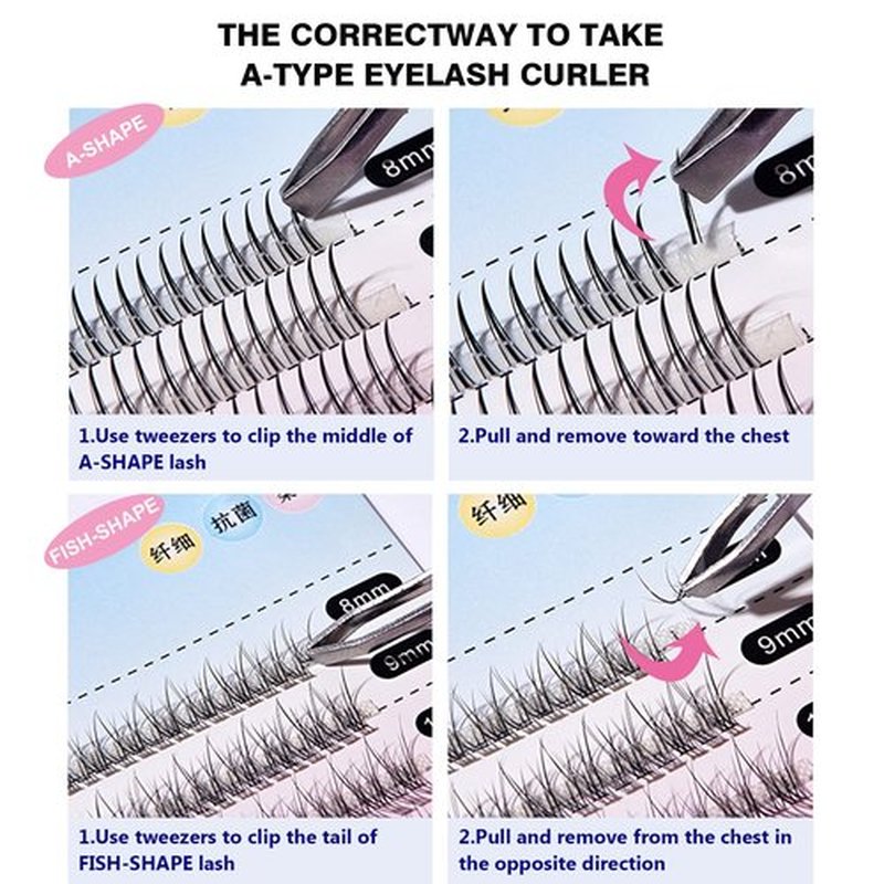 Bluesmurfs Individual False Lash, Cat Eye & Foxy Eye Lashes, DIY Faux Mink Natural Look Fake Eyelashes, 70 Individual Lash Clusters, 8-16mm