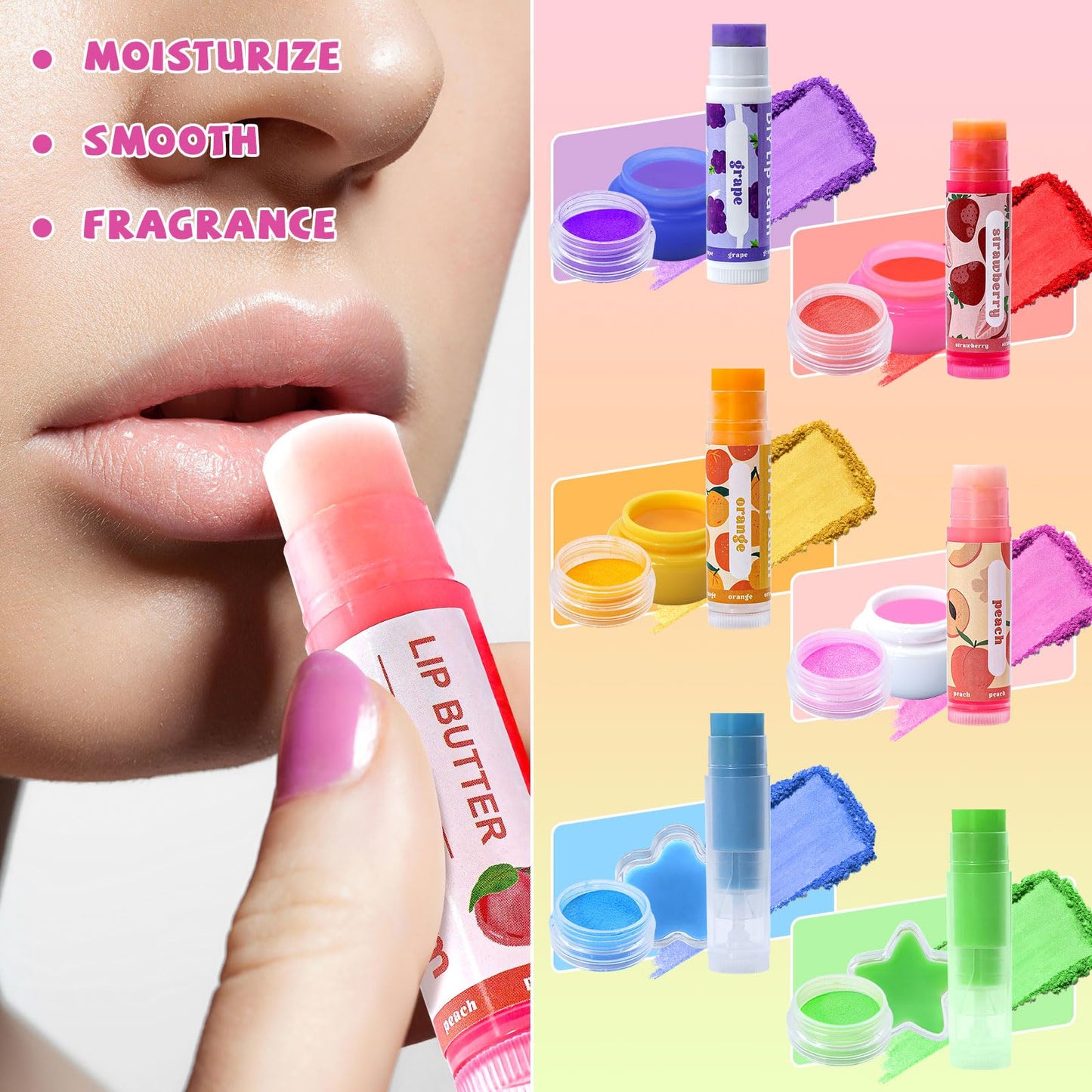 WhizToys DIY Lip Balm Making Kit for Adults to Make Your Own Moisturizing Lip Balms with Natural Beeswax, Lip Base Oil, Essential Oil, Empty Lip Balm Tubes，Birthday Christmas Gift