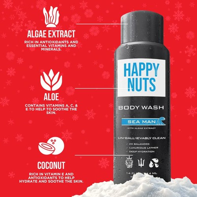 HAPPY NUTS Sea Man Body and Nut Wash - Moisturizing Men's Shower Gel, Bodywash with Deep Cleanse for Sensitive Skin - Men's Body Soap