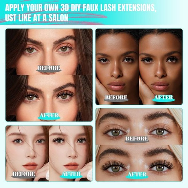 Lash Clusters Kit 320Pcs,80D DIY Individual Lashes Extension Kit,Lash Bond And Seal,Lash Remover For Eyelashes Extensions,Lash Applicator Tool For False Eyelash Cluster Kit At Home(D-Mix10-16mm)