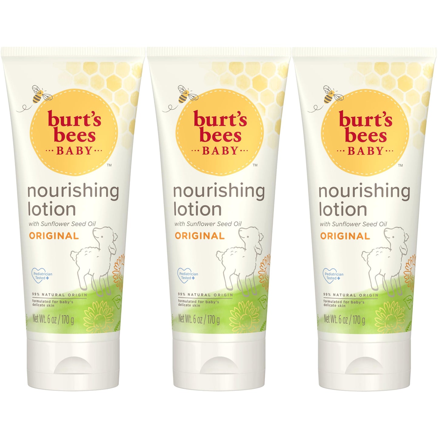 Burt's Bees Baby Nourishing Lotion, Original Scent Baby Lotion - 6 Ounce Tube - Pack of 3