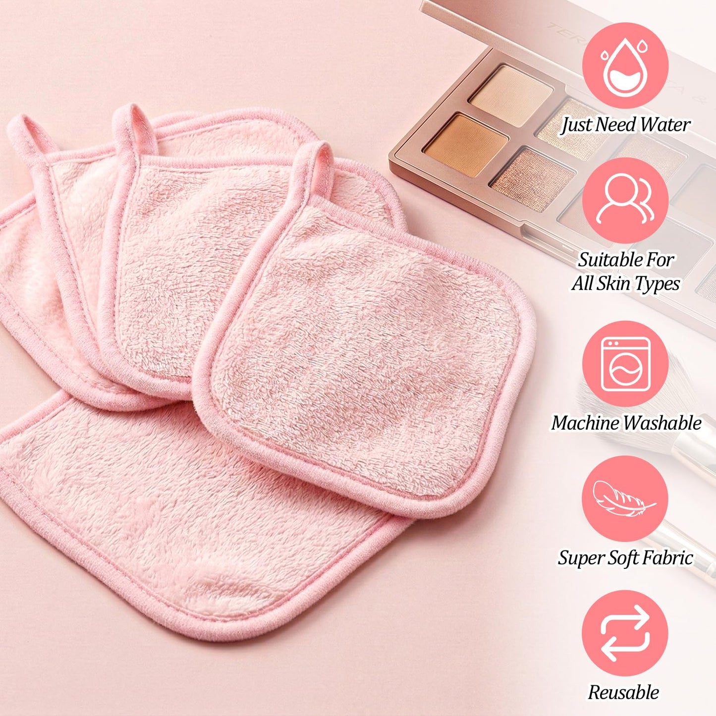 12Pcs Makeup Remover Cloths, 5" x 5" Reusable Ultra Soft Microfiber Facial Cleansing Pads, Soft Washable Makeup Remover Towels for All Skin Types, Remove Instantly Dirt with Just Water (Mist Pink)