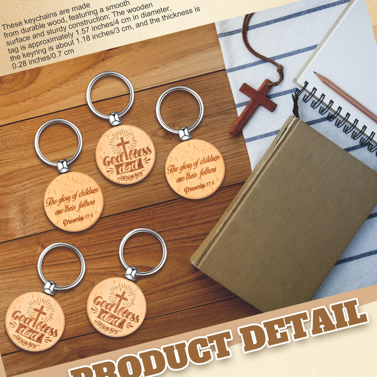 Liliaafar 36 Pcs Father's Day Gifts Bulk for Church Wooden Double Sided Printing Keychain Dad Christian Bible Verse Keychains from Daughter Son for Birthday Religious Thanksgiving Gifts for Man