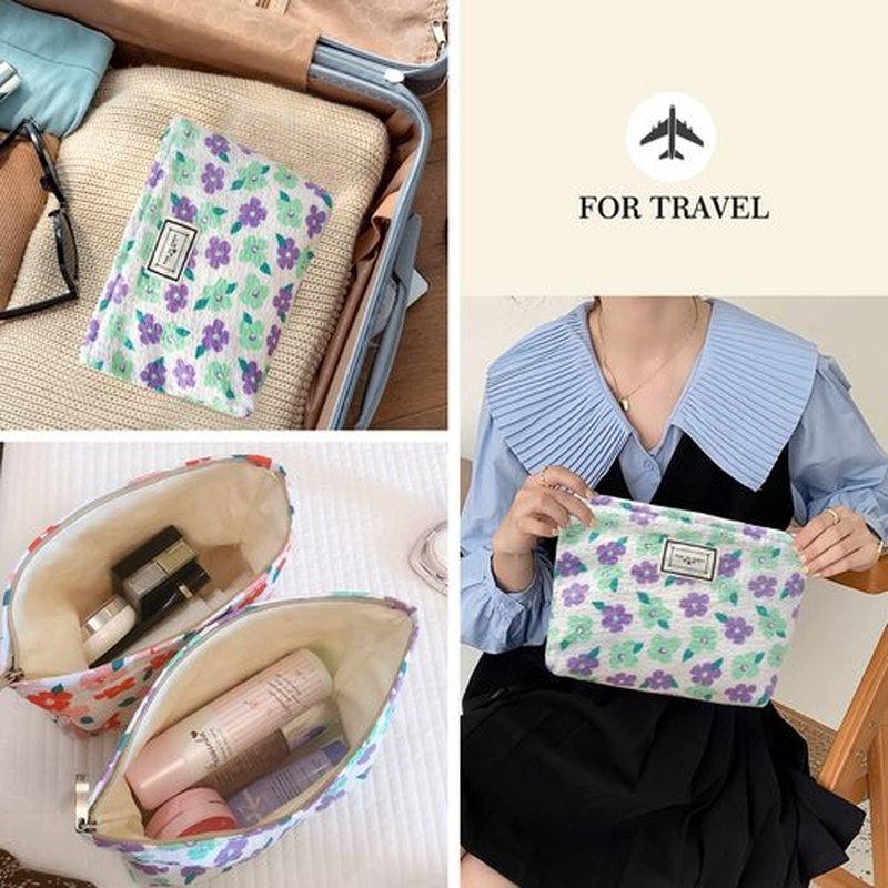 STARDW Cosmetic Bags for Women Flower Makeup Bag Cute Cosmetic Bag Travel Toiletry Bag Large Capacity Canvas Makeup Organizer Bag Zipper Pouch (Purple Flowers)
