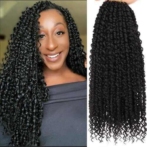 ZRQ Goddess Passion Twist Hair with Curly End 24 Inch Pre Twisted Passion Twist 8 Packs Black Pre Looped Long Boho Style Crochet Braids Hair Extensions for Women