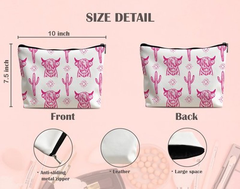 Lacosu Western Makeup Bag,Western Gifts For Women,Cow Makeup Bag,Cowgirl Stuff,Western Stuff For Women,Western Gifts,Cowgirl Gifts(Leather COW L)
