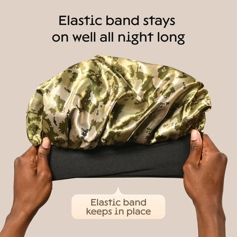 Niagara Satin Bonnet Men - Khaki Bonnet for Sleeping Men - Reversible Night Cap - Mens Bonnet for Curly Hair - Large Bonnet with Double Layer