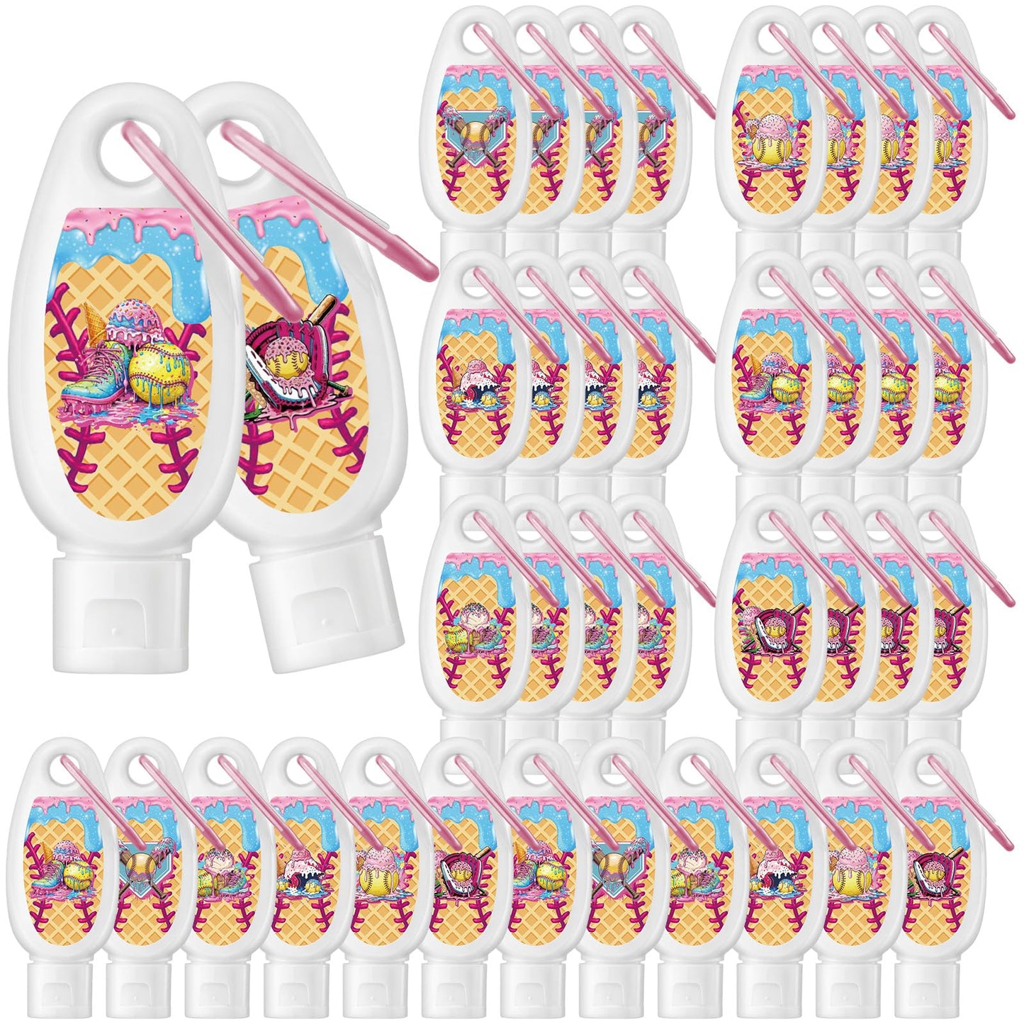Leelosp 24 Pcs Softball Drip Mini Sunscreen Bulk Travel Size 1oz Cream Drip Party Favor Softball Team Gifts Bulk Sunscreen Keychain with Clip Spf 30 Broad Spectrum Sport Accessory Girl