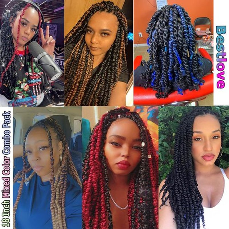 Ombre Passion twist hair 18 inch 9 Packs -Mixed Color Combo Pack (7 packs 1B+2 packs T1B/Bug), Super Soft and Bouncy Pre Twisted Passion Twist Braided Crochets Hair for Black Women Kids (18" 1B+TBug)