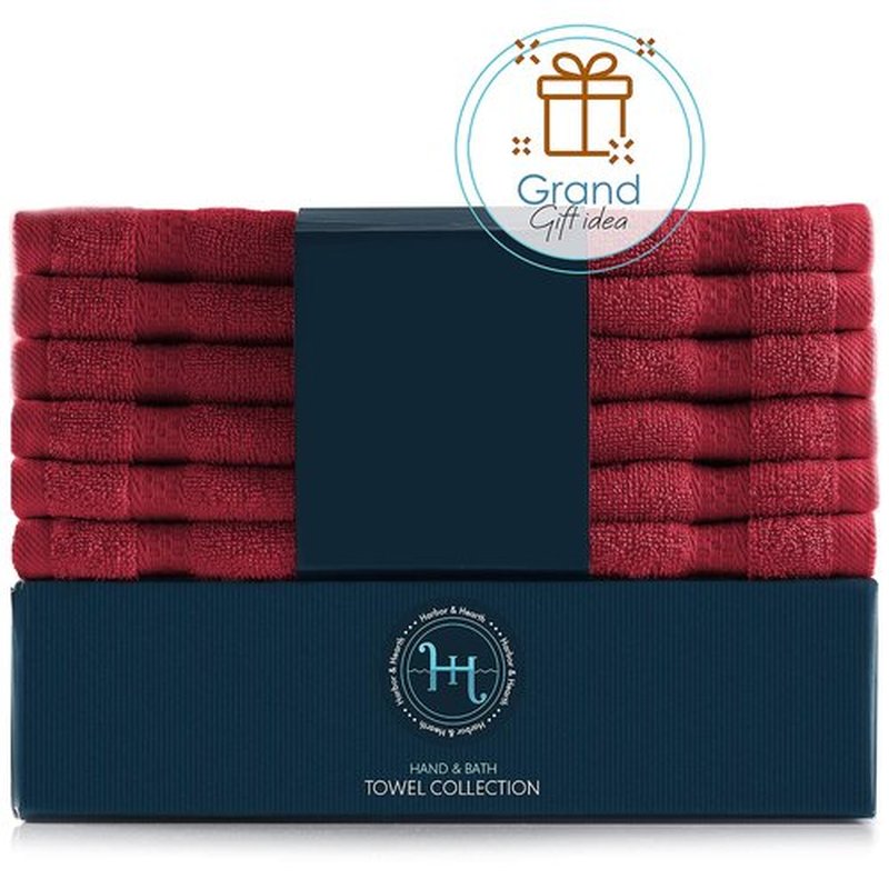 Hearth & Harbor Washcloths 12 Pack - 100% Cotton Washcloth for Body and face, High Absorbent and Soft 13"x13" Body Wash Cloth, Quick Dry - Red Washcloths