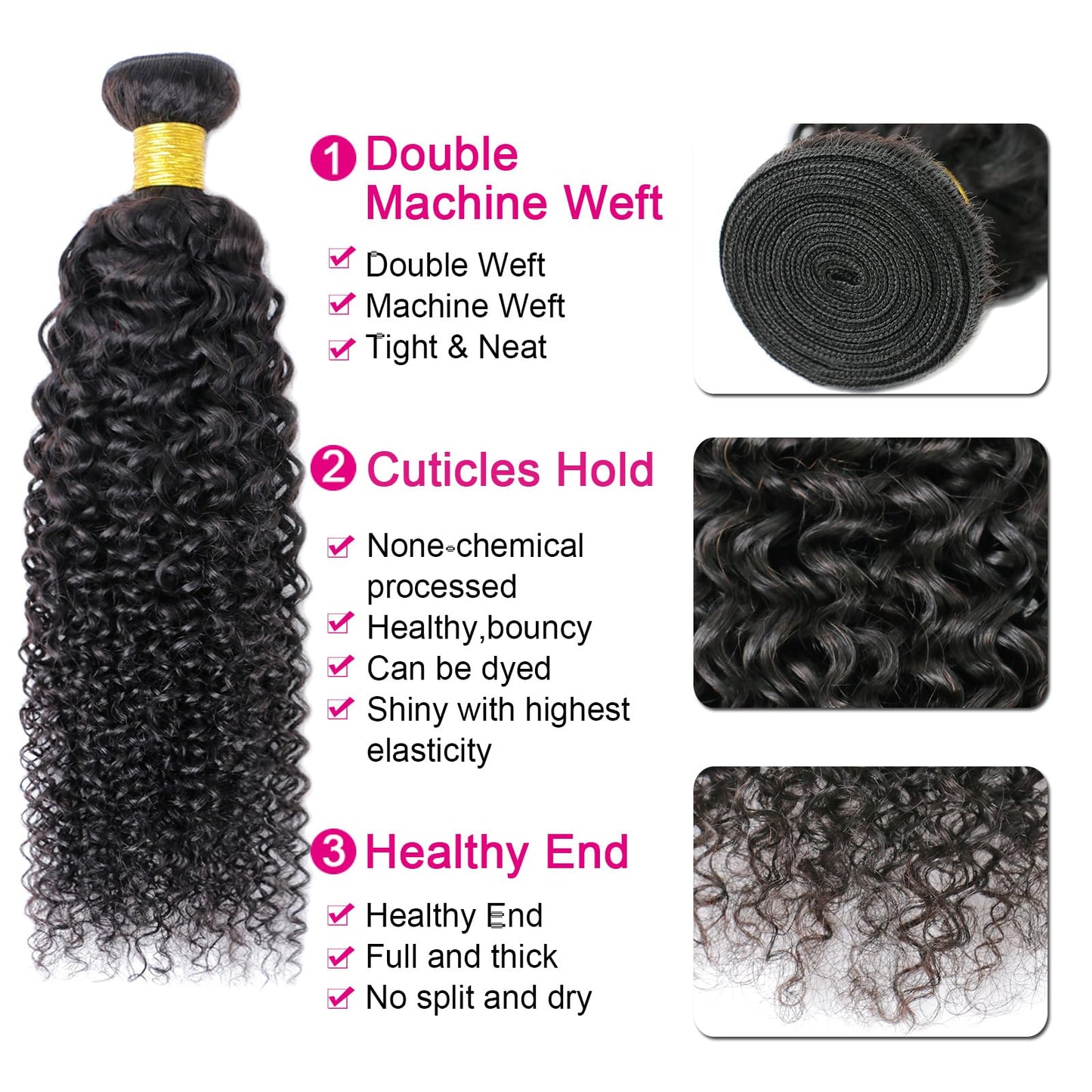 Viyaviya Kinky Curly Human Hair Bundles Thick Weave Virgin Full Head Natural Black Color Can Be Dyed 1 Bundle 100g 28 Inch One Bundles 100% Unprocessed Extensions