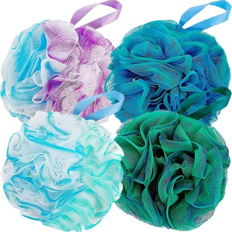 Fu Store Bath Sponges Shower Loofahs 70g Mesh Balls Sponge for Body Wash Bathroom Men Women - 4 Pack Scrubber Cleaning Loofah