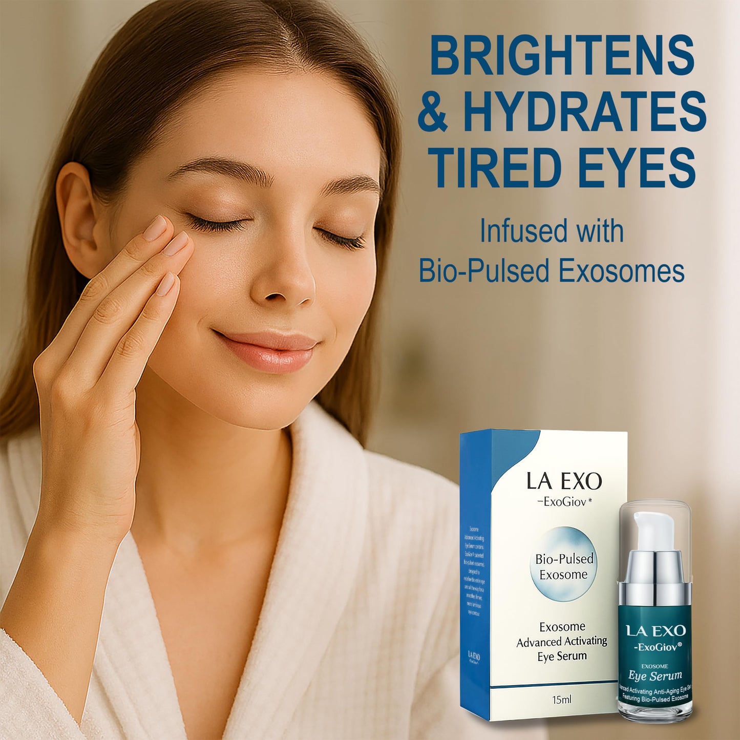 LA EXO Exosome Eye Serum – Advanced Anti-Aging Eye Treatment for Puffiness, Dark Circles & Fine Lines – Brightening, Smoothing & Hydrating Undereye Skin Care for a Youthful Look – 15ml