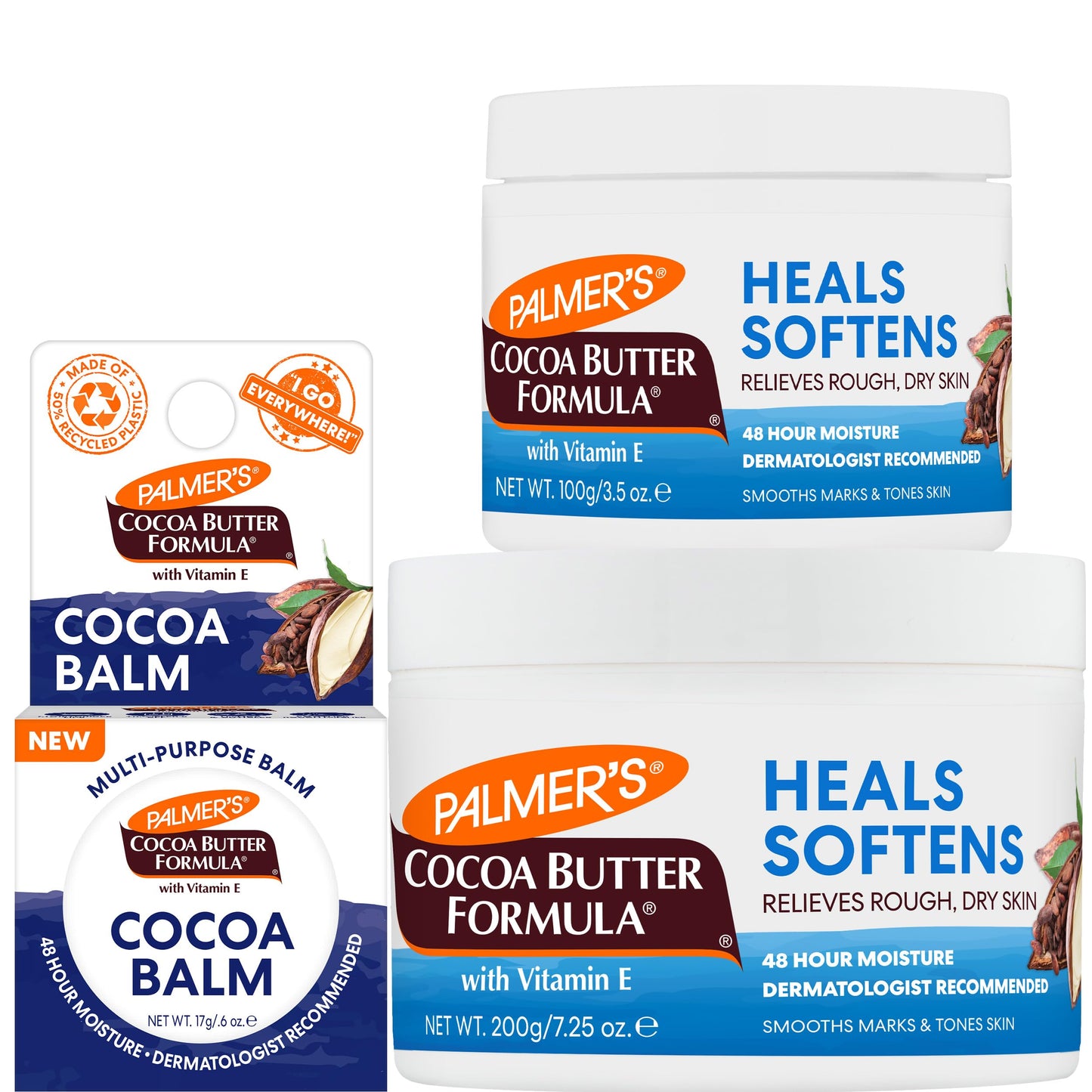 Palmer's Cocoa Butter Formula Daily Skin Therapy Solid Body Lotion Trio (7.5 Oz + 3.5 Oz + 0.6 Oz) Intensive Body Moisturizer with Vitamin E for Dry & Eczema-Prone Skin, Provides 48-Hour Moisture