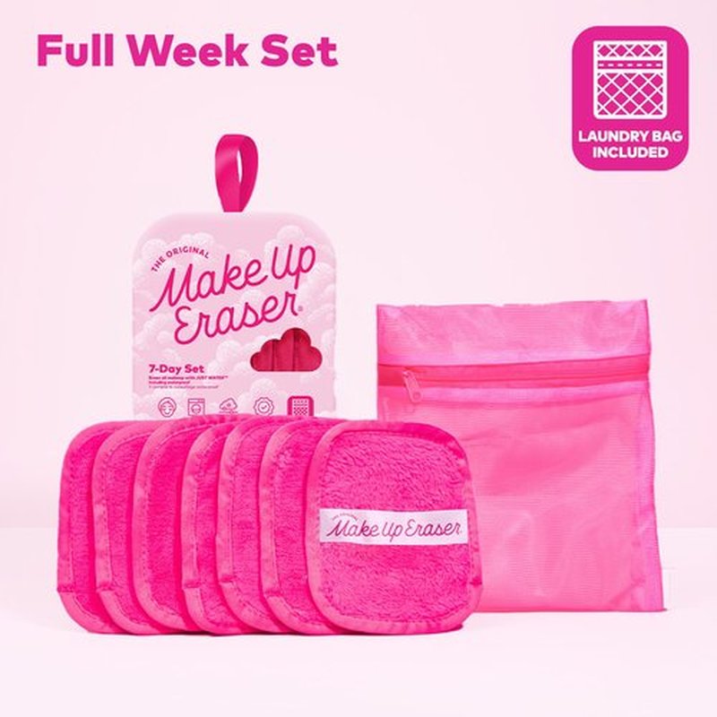 The Original MakeUp Eraser, 7-Day Set, Erase All Makeup with Just Water, Including Waterproof Mascara, Eyeliner, Foundation, Lipstick, Sunscreen, and More! Original Pink, 7ct.