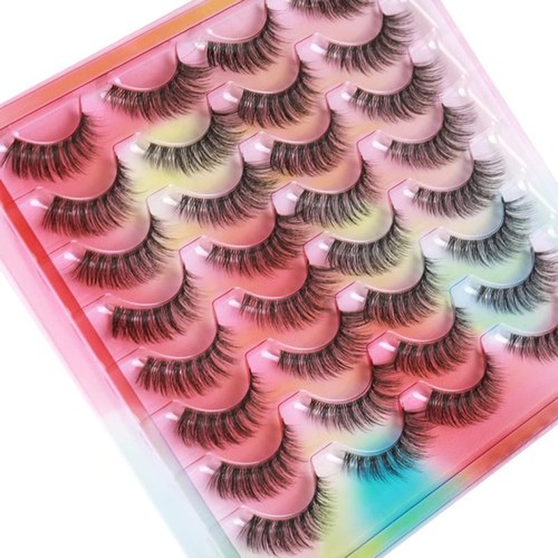 False Eyelashes Natural Look Clear Band Mink Lashes Fluffy 5D Cat Eye Lashes Wispy Faux Mink Strip Lashes Pack by Kiromiro