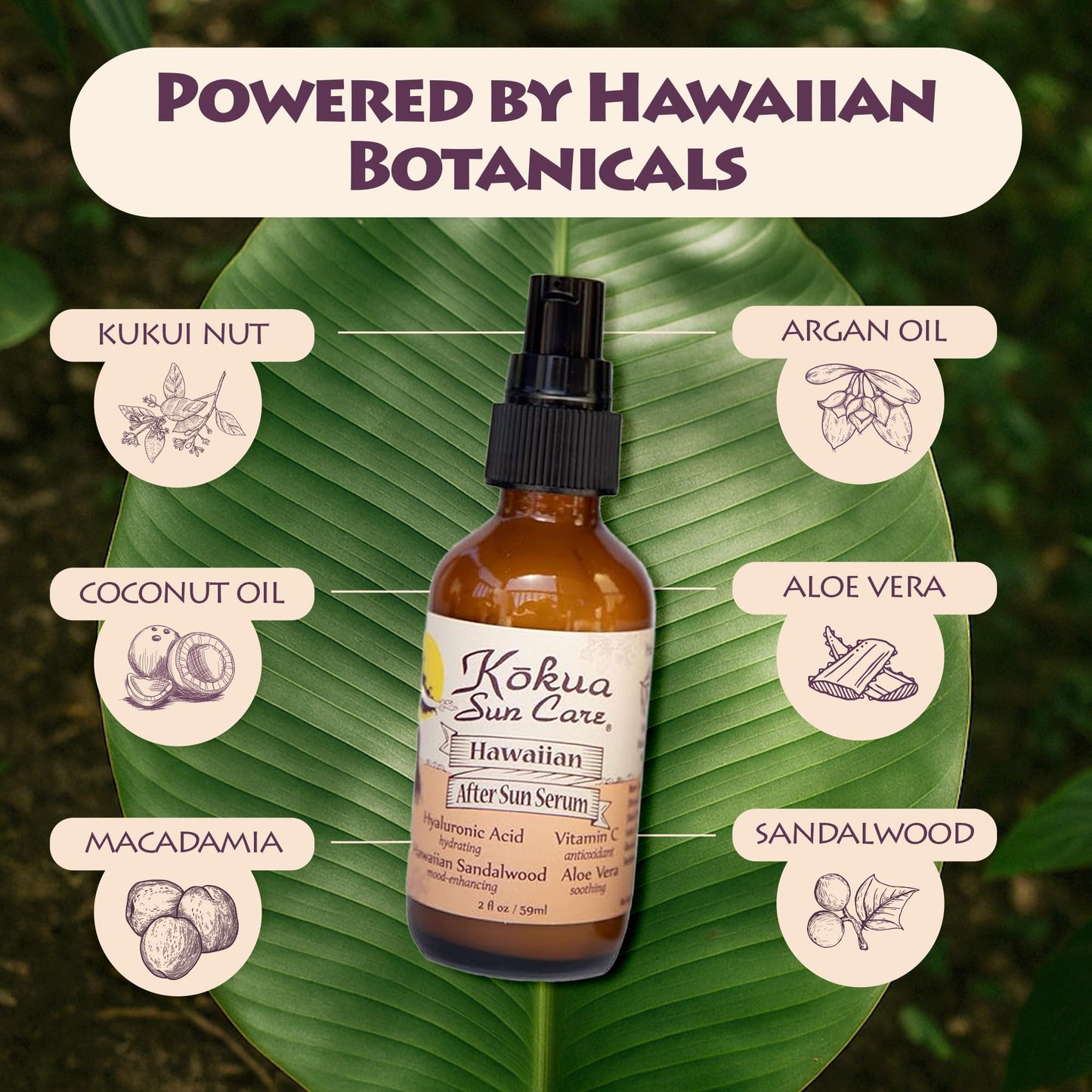 Kokua Sun Care After Sun Serum with Aloe Vera | 2oz | Hyaluronic Acid & Sandalwood | Vitiman C | After Sun Lotion, Aleo Vera Gel For Face, Sunburn Relief, Beach Vacation Essentials, Travel Size Lotion