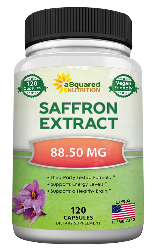 aSquared Nutrition Saffron Supplements - 120 Capsules - Saffron Extract Supplement Pills for Energy, Focus and Mood - Pure Saffron Alternative to Powder, Tea, Threads & Gummies