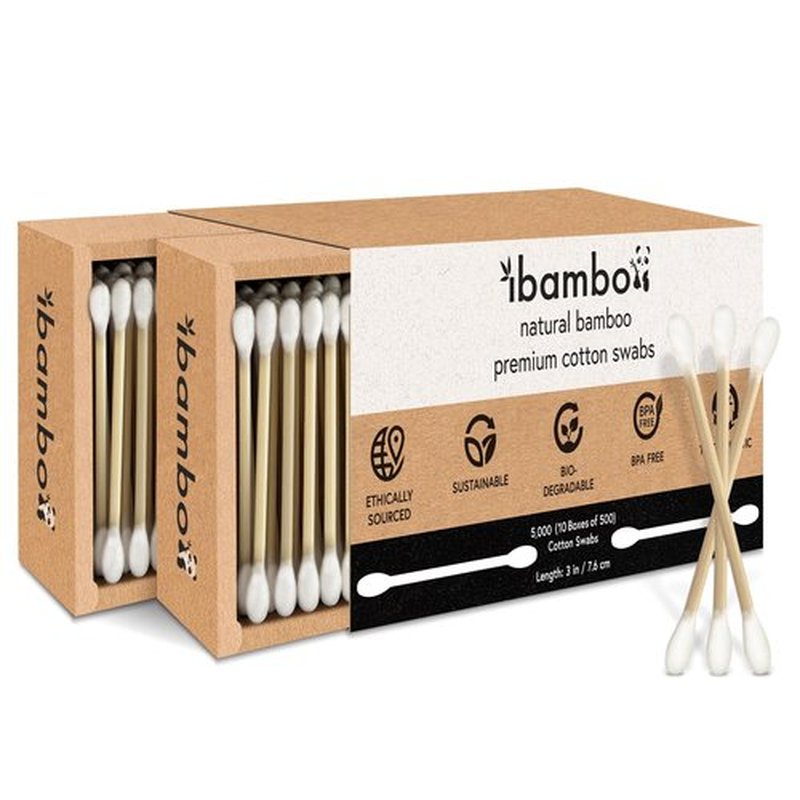 Ibambo 5000 Pack 100% Bamboo Cotton Swabs - Double Tipped Cotton Buds for Ear Cleaning | Bamboo Swabs for Beauty & Personal Care | FSC Certified & Hypoallergenic, Suitable for All Ages and Pets