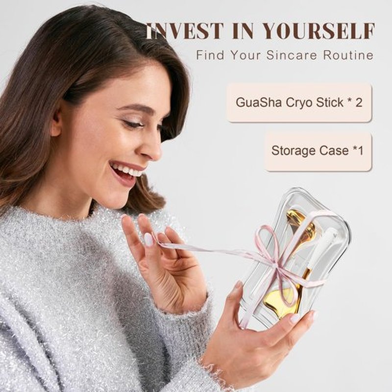 2pcs Facial Ice Globes in Stainless Steel Ergonomic Massaging Shape, Ideal Skincare Cryo Sticks for Face & Eyes Puffiness Relief, Esthetician Supplies Cooling Globes Facial Gua Sha Tool w/ Carry Case