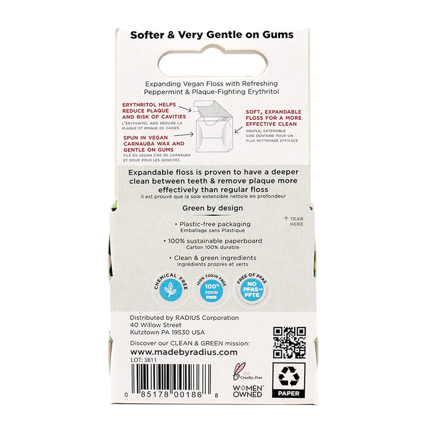 RADIUS Peppermint Dental Floss 55 Yards Vegan and Non-Toxic Oral Care Boost Total Tooth & Gum Protection Clear - Pack of 6