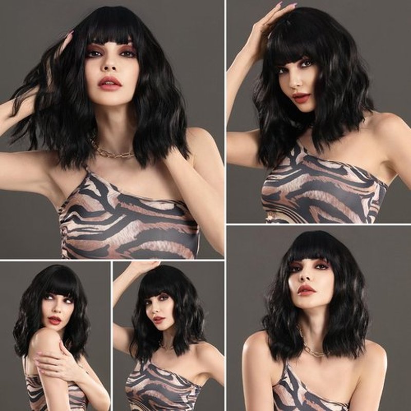 7JHH WIGS Long Wavy Costume Wigs Cosplay Mermaid wig for Women Halloween Party Used High Temperature Heat Resistant Fiber Natural Hairline Cos I Love Lucy Wig (14in, Natural Black Wigs)