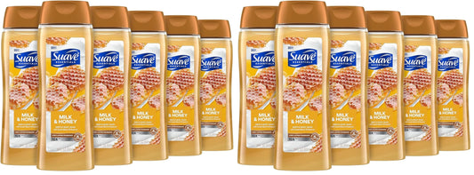 Suave Moisturizing Body Wash, with Milk & Honey and Vitamin E Extract, No Parabens, No Phtahaltes, 18 Oz (Pack of 12)
