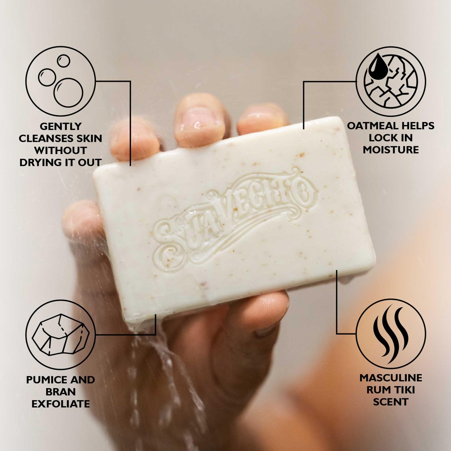 Suavecito Body & Hand Soap Bars Moisturizing Masculine Tiki Rum Fragrance 6 oz 3 Pack